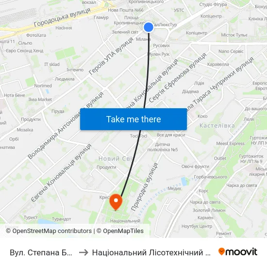 Вул. Степана Бандери to Національний Лісотехнічний Університет map