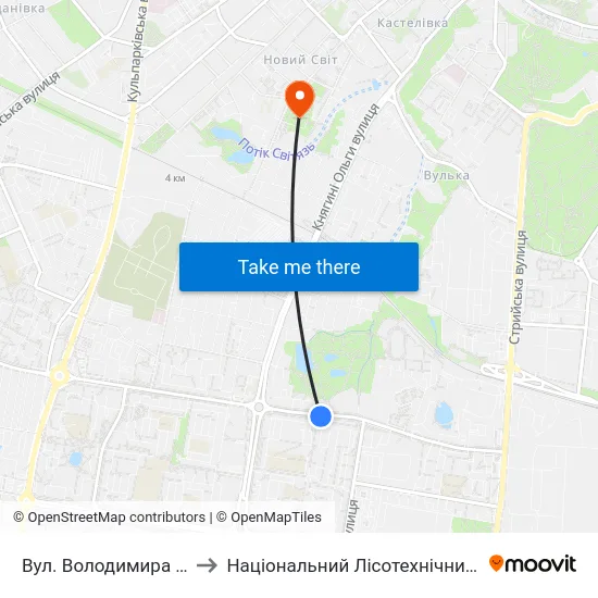 Вул. Володимира Великого to Національний Лісотехнічний Університет map