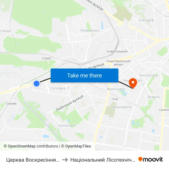 Церква Воскресіння Господнього to Національний Лісотехнічний Університет map