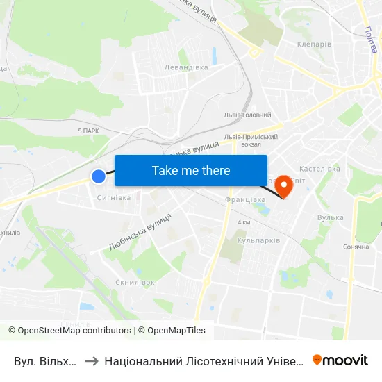 Вул. Вільхова to Національний Лісотехнічний Університет map