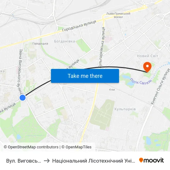 Вул. Виговського to Національний Лісотехнічний Університет map