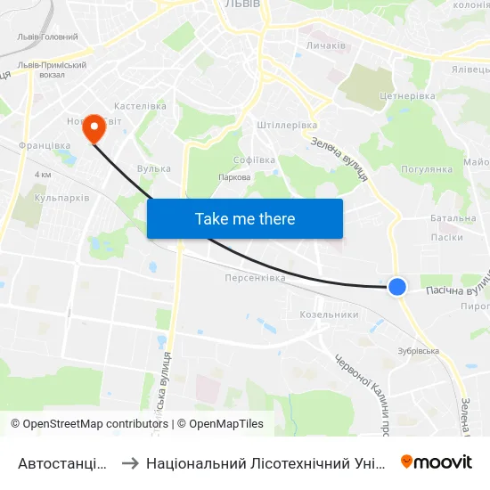 Автостанція №5 to Національний Лісотехнічний Університет map