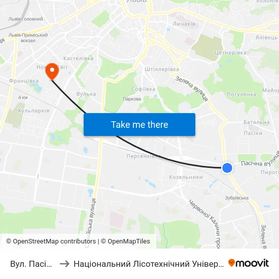 Вул. Пасічна to Національний Лісотехнічний Університет map
