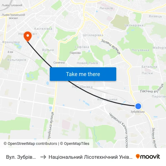 Вул. Зубрівська to Національний Лісотехнічний Університет map