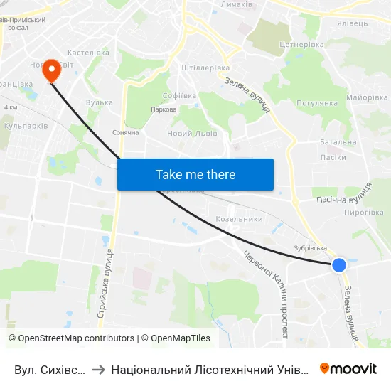Вул. Сихівська to Національний Лісотехнічний Університет map