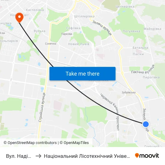 Вул. Надійна to Національний Лісотехнічний Університет map