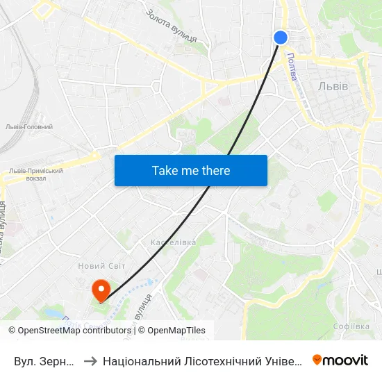 Вул. Зернова to Національний Лісотехнічний Університет map