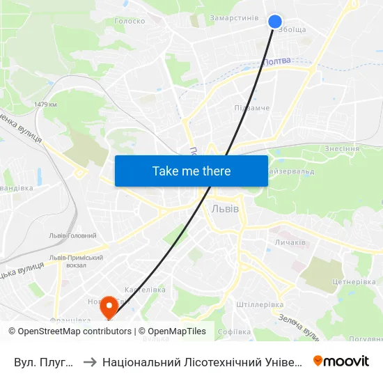 Вул. Плугова to Національний Лісотехнічний Університет map