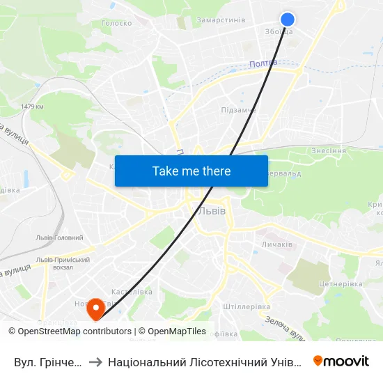 Вул. Грінченка to Національний Лісотехнічний Університет map