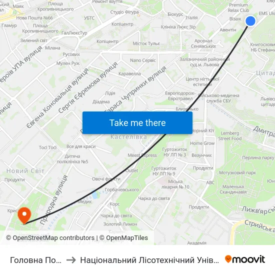 Головна Пошта to Національний Лісотехнічний Університет map