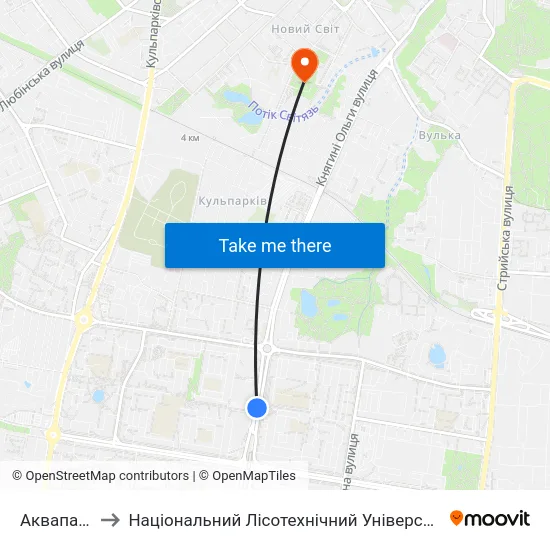 Аквапарк to Національний Лісотехнічний Університет map