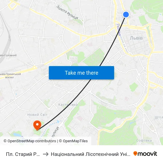 Пл. Старий Ринок to Національний Лісотехнічний Університет map