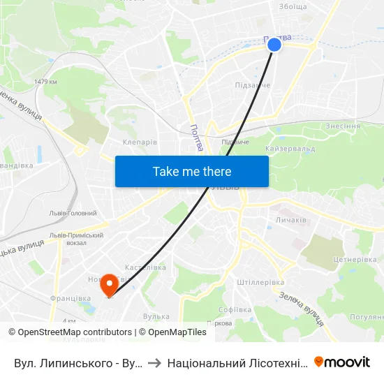 Вул. Липинського - Вул. Миколайчука to Національний Лісотехнічний Університет map