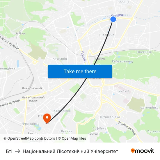 Бті to Національний Лісотехнічний Університет map