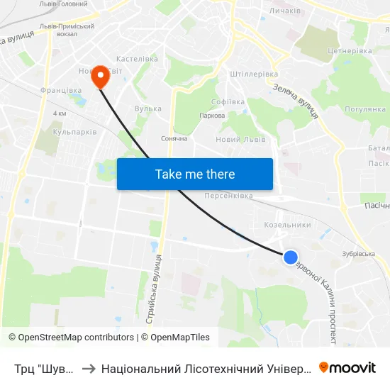 Трц "Шувар" to Національний Лісотехнічний Університет map