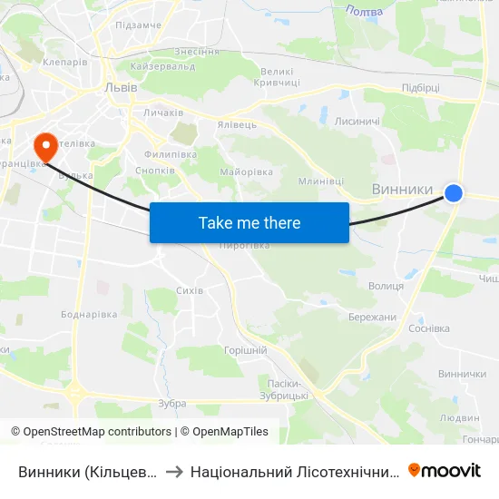 Винники (Кільцева Дорога) to Національний Лісотехнічний Університет map