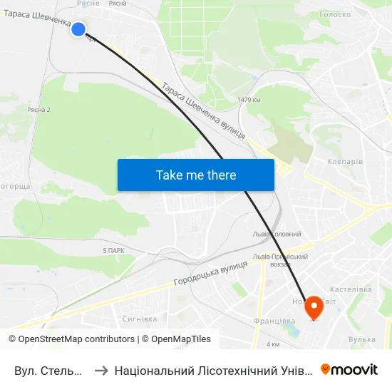 Вул. Стельмаха to Національний Лісотехнічний Університет map