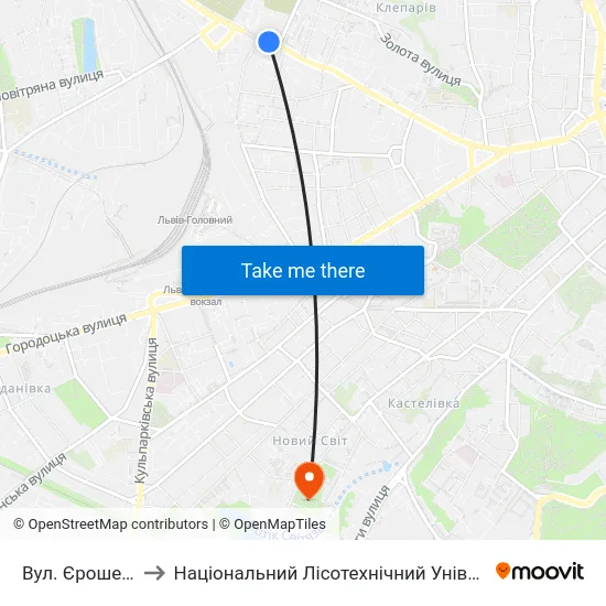 Вул. Єрошенка to Національний Лісотехнічний Університет map