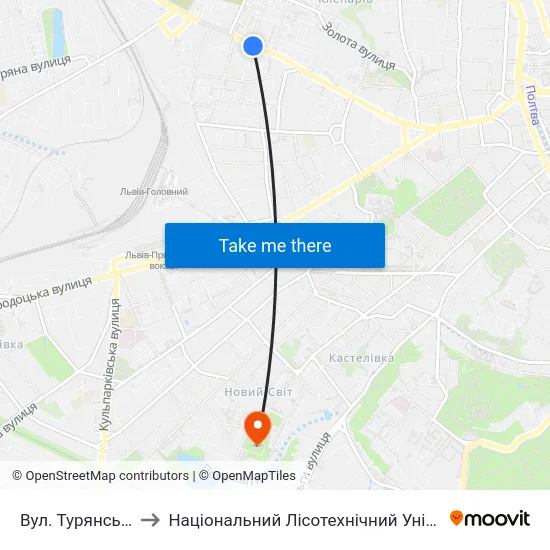 Вул. Турянського to Національний Лісотехнічний Університет map