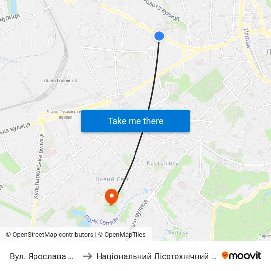 Вул. Ярослава Мудрого to Національний Лісотехнічний Університет map