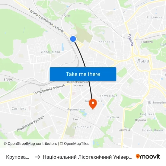 Крупозавод to Національний Лісотехнічний Університет map