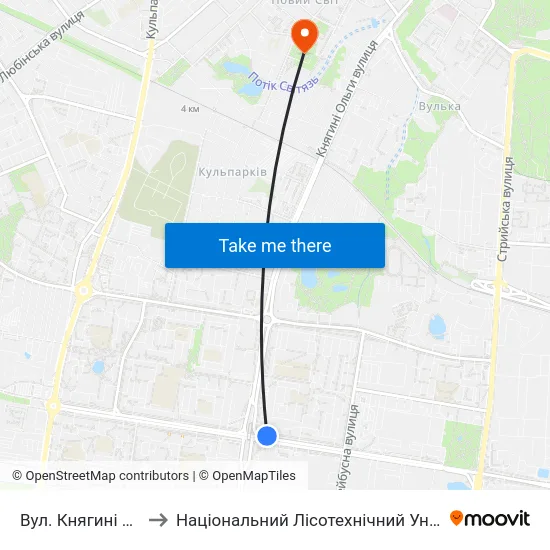 Вул. Княгині Ольги to Національний Лісотехнічний Університет map