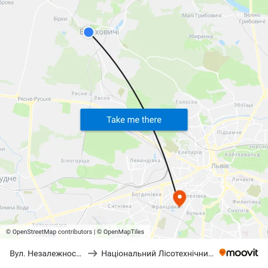 Вул. Незалежності України to Національний Лісотехнічний Університет map