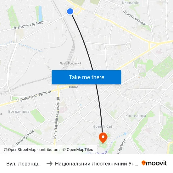 Вул. Левандівська to Національний Лісотехнічний Університет map