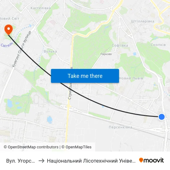 Вул. Угорська to Національний Лісотехнічний Університет map