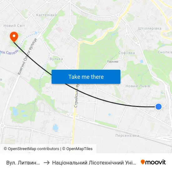 Вул. Литвиненка to Національний Лісотехнічний Університет map
