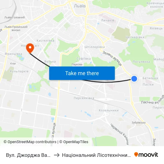 Вул. Джорджа Вашингтона to Національний Лісотехнічний Університет map