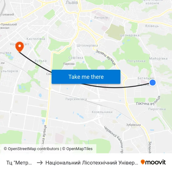 Тц "Метро-2" to Національний Лісотехнічний Університет map