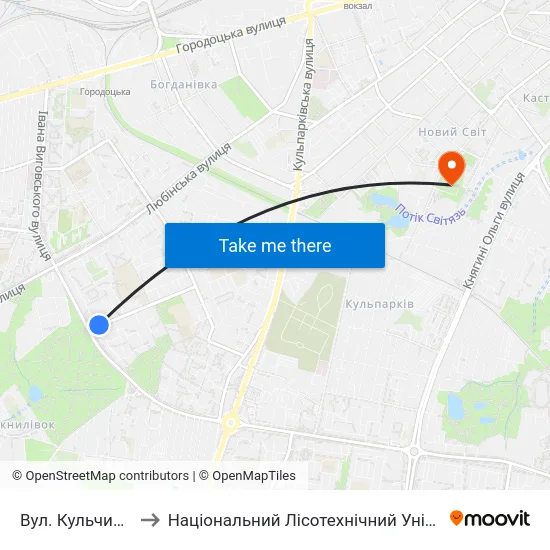 Вул. Кульчицької to Національний Лісотехнічний Університет map