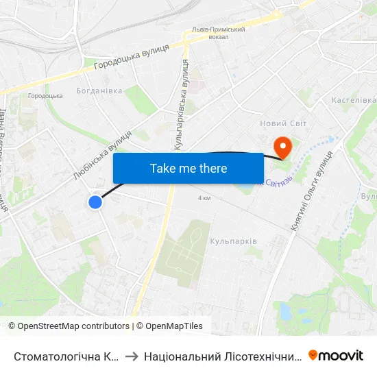 Стоматологічна Клініка №3 to Національний Лісотехнічний Університет map