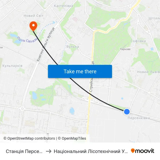 Станція Персенківка to Національний Лісотехнічний Університет map