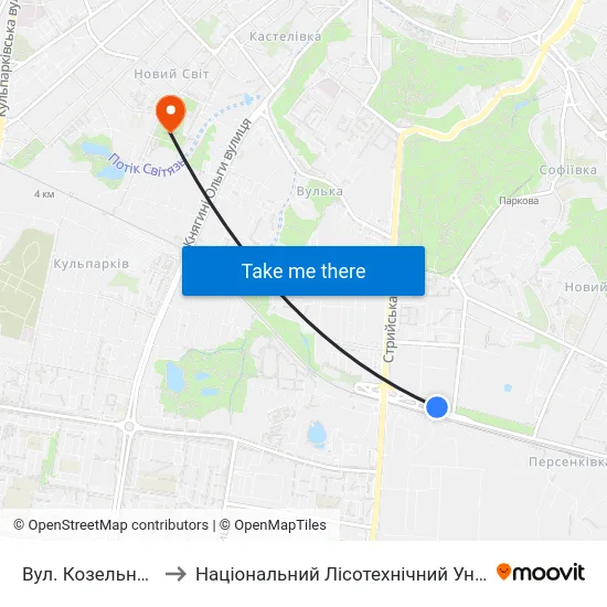 Вул. Козельницька to Національний Лісотехнічний Університет map