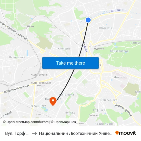Вул. Торф'Яна to Національний Лісотехнічний Університет map