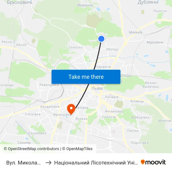Вул. Миколайчука to Національний Лісотехнічний Університет map