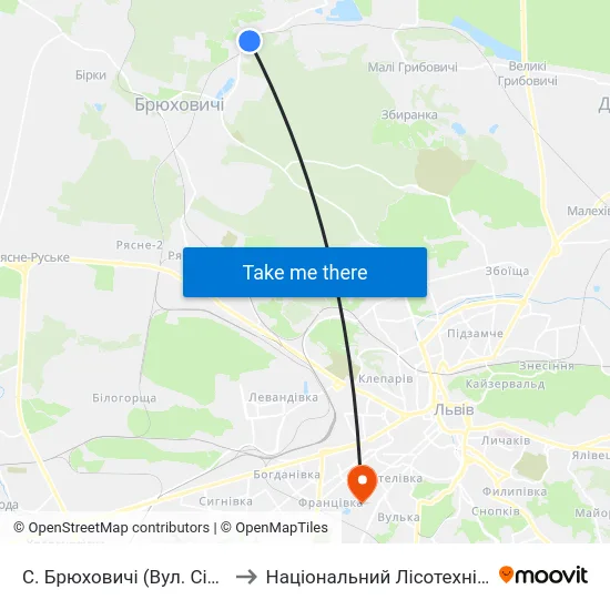 С. Брюховичі (Вул. Січових Стрільців) to Національний Лісотехнічний Університет map