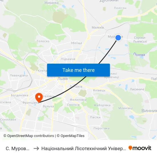 С. Муроване to Національний Лісотехнічний Університет map