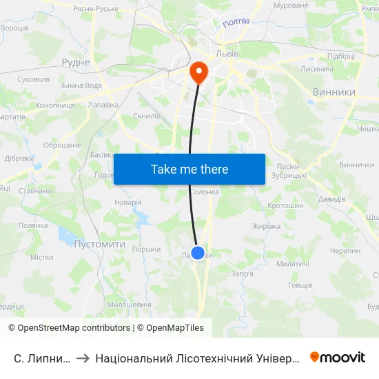 С. Липники to Національний Лісотехнічний Університет map
