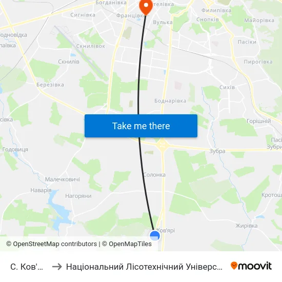 С. Ков'Ярі to Національний Лісотехнічний Університет map