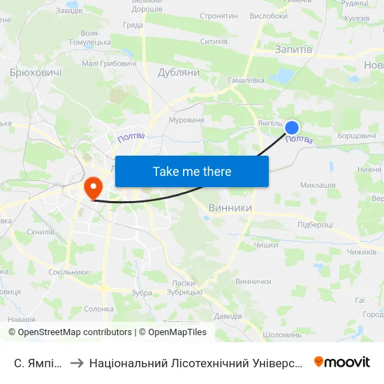 С. Ямпіль to Національний Лісотехнічний Університет map
