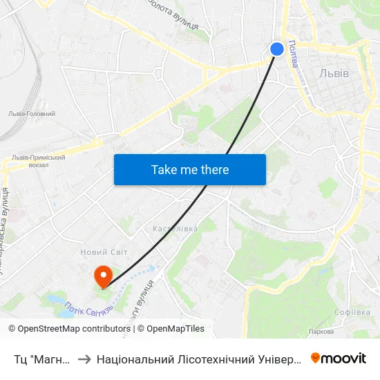 Тц "Магнус" to Національний Лісотехнічний Університет map