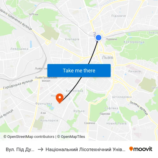 Вул. Під Дубом to Національний Лісотехнічний Університет map