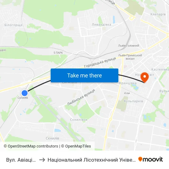 Вул. Авіаційна to Національний Лісотехнічний Університет map