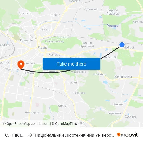 С. Підбірці to Національний Лісотехнічний Університет map