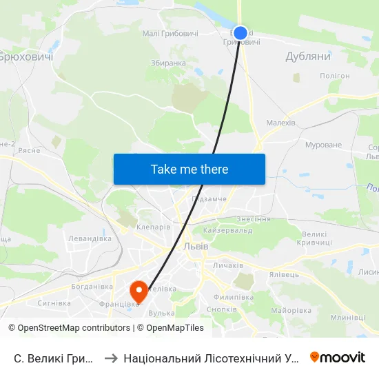 С. Великі Грибовичі to Національний Лісотехнічний Університет map