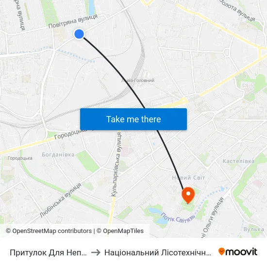 Притулок Для Неповнолітніх to Національний Лісотехнічний Університет map