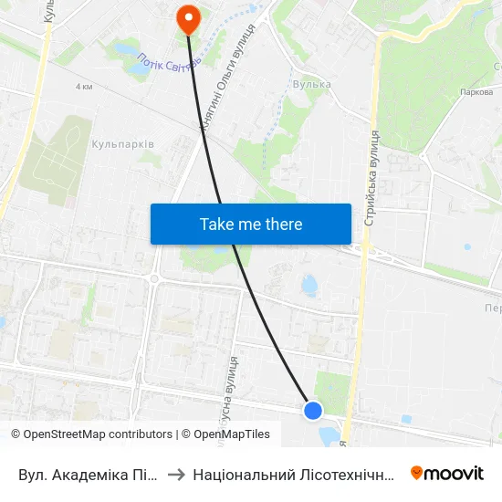 Вул. Академіка Підстригача to Національний Лісотехнічний Університет map